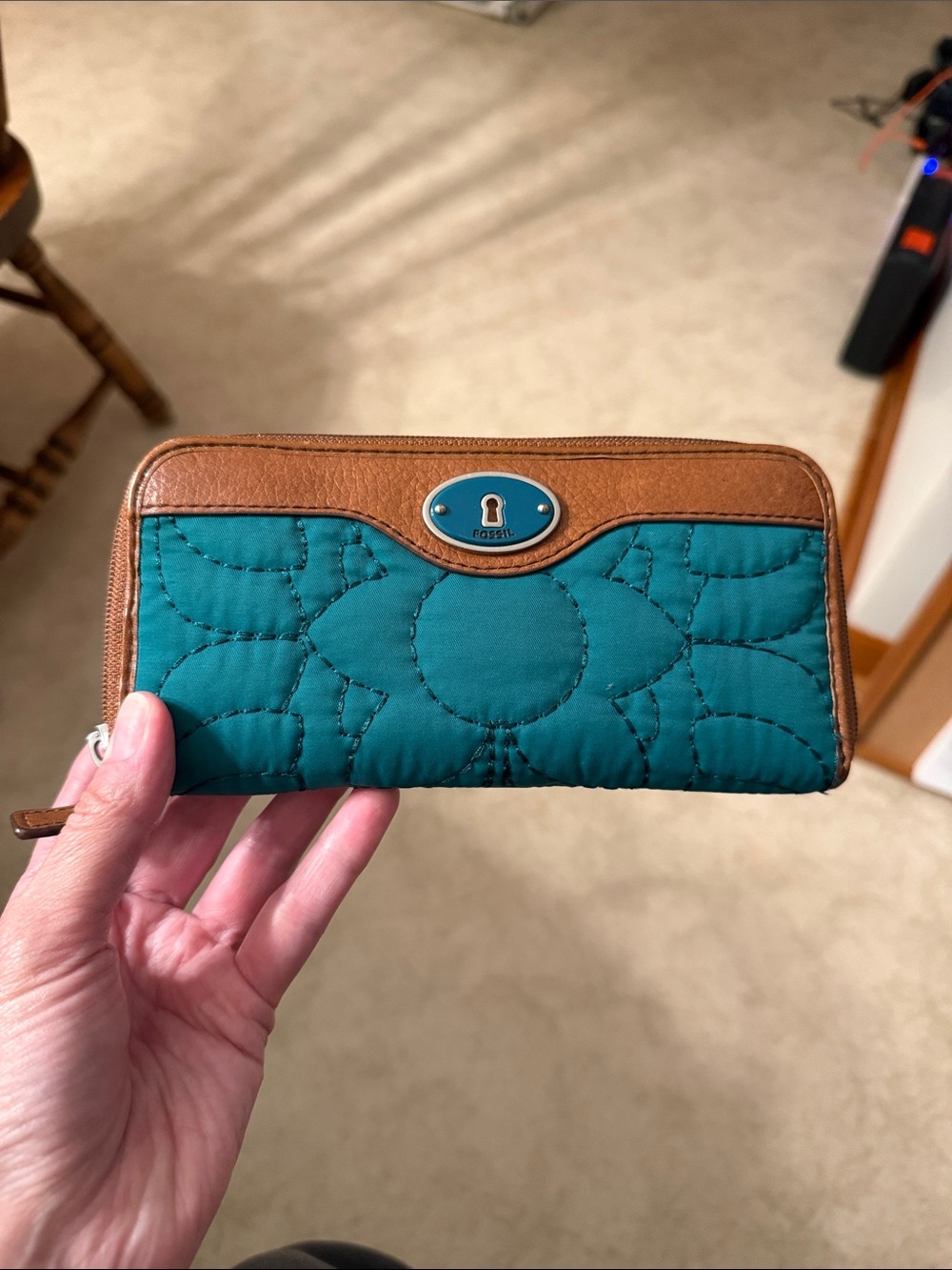 Fossil Teal Quilted Wallet